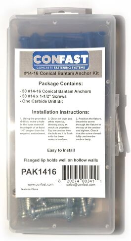 CONFAST® #10-12 طقم مرساة حائط بلاستيكي مخروطي أزرق اللون من بانتام PAK1012، يتضمن (100) مرساة و(100) براغي و(1) لقمة مثقاب (201 قطعة) in Kuwait