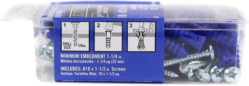 مجموعة متنوعة من مراسي التوسيع مع براغي مكونة من 50 قطعة، مصممة للجدران الجافة والجص، تتضمن 50 قطعة #10-#12 × 1-1/4 بوصة. مرساة بلاستيكية مضلعة و50 قطعة #10 × 1-1/2 بوصة. براغي ذاتية اللولبة in Kuwait