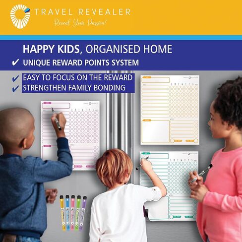 Large Magnetic Chore Chart for Kids Multiple Kids 11x13 3PK Chore Board Family Reward Chart for Kids at Home Magnetic Chore Chart Goal Incentive Reward Chart for Kids Behavior Chart +5 Markers in Kuwait