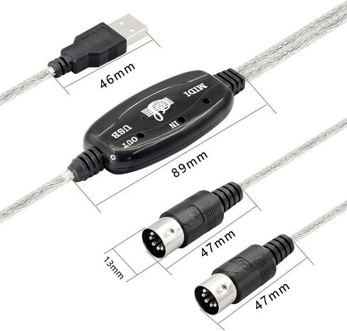 6FT USB to MIDI Cable Converter 2 in 1 PC to Synthesizer Music Studio Keyboard Interface Wire Plug Controller Adapter Cord 16 Channels Supports Computer Laptop Windows and Mac in Saudi Arabia