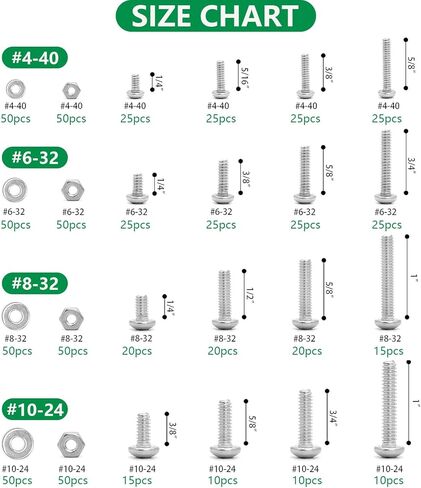 مجموعة متنوعة من الصواميل والمسامير 720 قطعة، 4-40#6-32#8-32#10-24 تشكيلة رأس مقلاة فيليبس من الفولاذ المقاوم للصدأ وصواميل وغسالات مسطحة ومسامير مع حافظة in Kuwait