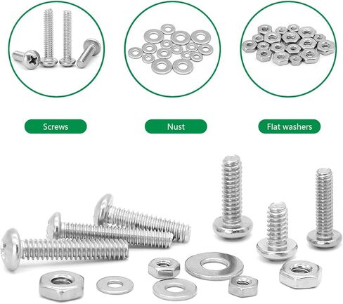 مجموعة متنوعة من الصواميل والمسامير 720 قطعة، 4-40#6-32#8-32#10-24 تشكيلة رأس مقلاة فيليبس من الفولاذ المقاوم للصدأ وصواميل وغسالات مسطحة ومسامير مع حافظة in Kuwait