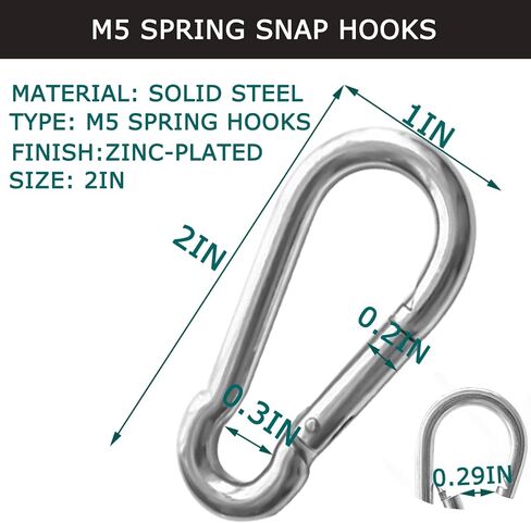 Spring Snap Hook Carabiners, M5 x 50MM 2" Spring Links, Strong Metal Keyring Clip Quick Chain Links, 220lbs Holding Capacity Spring Clips for Dog Leash Keychain Bottle in Saudi Arabia
