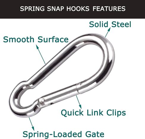 Spring Snap Hook Carabiners, M5 x 50MM 2" Spring Links, Strong Metal Keyring Clip Quick Chain Links, 220lbs Holding Capacity Spring Clips for Dog Leash Keychain Bottle in Saudi Arabia