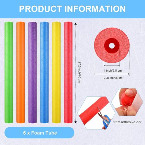 6 Pcs Swim Pool Noodles 27.5 Inch Hollow Swimming Pool Noodle Bulk Tube Pipe Wrap Insulation for Swimming Floating Craft Projects Padding Bumper(Multicolor) in Saudi Arabia