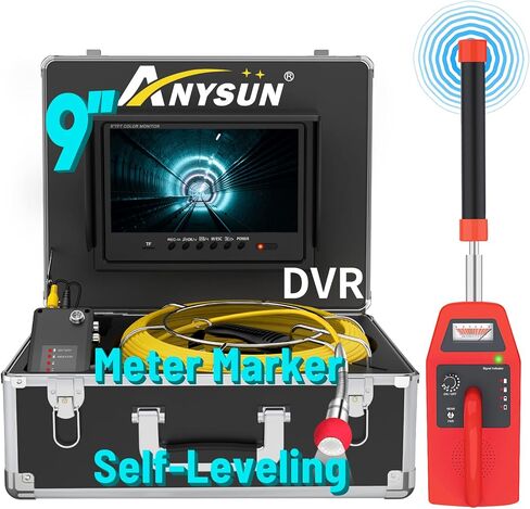 Anysun Sewer Camera with Locator, Self Leveling Sewer Inspection Camera 165ft with Meter Marker, 9'' Monitor and DVR Recorder, Drain Pipe Camera with 512hz Locator for Plumber, Homeowner(16GB Card) in Saudi Arabia