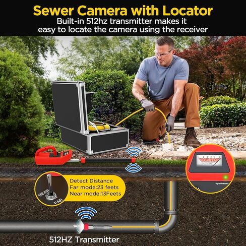 Anysun Sewer Camera with Locator, Self Leveling Sewer Inspection Camera 165ft with Meter Marker, 9'' Monitor and DVR Recorder, Drain Pipe Camera with 512hz Locator for Plumber, Homeowner(16GB Card) in Saudi Arabia