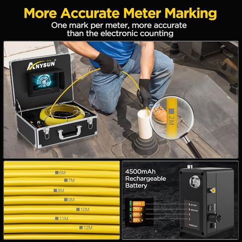 Anysun Sewer Camera with Locator, Self Leveling Sewer Inspection Camera 165ft with Meter Marker, 9'' Monitor and DVR Recorder, Drain Pipe Camera with 512hz Locator for Plumber, Homeowner(16GB Card) in Saudi Arabia