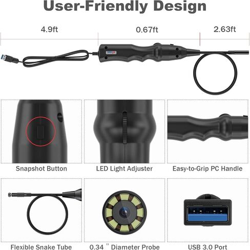 كاميرا فحص رقمية XTOOL XV100، منظار داخلي مقاوم للماء مع 8 مصابيح LED قابلة للتعديل، بوريسكوب USB، يعمل مع X100 Pad3/D8/D8BT/D9/D9 Pro/A80/A80 Pro لفحص خطوط أنابيب صيانة المركبات in Kuwait