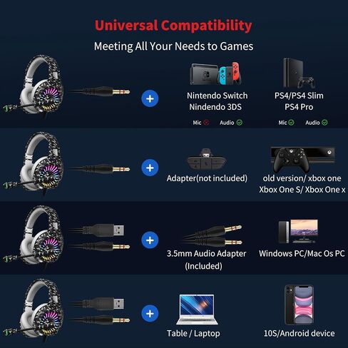ZIUMIER Wired Gaming Headset for PC, PS5, PS4, Xbox Series X|S | Noise Canceling Microphone, LED RGB Light, 50mm Driver, 3.5mm Audio Jack, Soft Memory Foam, Multi-Platform Headphones in Saudi Arabia