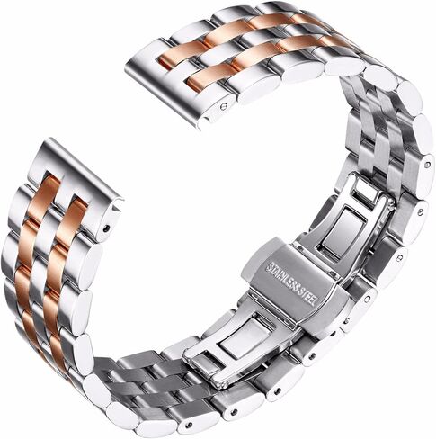 BINLUN Stainless Steel Watch Band Replacement Metal Watch Straps for Men and Women 18mm/19mm/20mm/21mm/22mm/24mm with Curved and Straight End in Silver, Gold, Black, Rose Gold, Two Toned in Kuwait