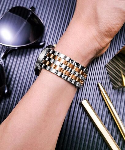BINLUN Stainless Steel Watch Band Replacement Metal Watch Straps for Men and Women 18mm/19mm/20mm/21mm/22mm/24mm with Curved and Straight End in Silver, Gold, Black, Rose Gold, Two Toned in Kuwait