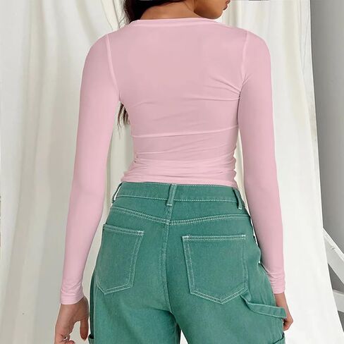 Womens Basic Shirts Women's Casual Crewneck Slim Tight T Shirts Going Out Crop Soft Cotton Tops in Saudi Arabia