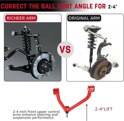 أذرع التحكم العلوية الأمامية 2-4 بوصة لـ 2007-2018 سيلفرادو 1500 جي إم سي سييرا 1500 مع وصلة كروية، 2-4 بوصة تعليق رفع أذرع تحكم أنبوبية قابلة للتعديل لـ 07-14 يوكون تاهو سوبربان (أحمر) in Kuwait
