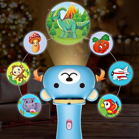 Toddler Toy Flashlight Projector - Kids Christmas-Toys Flashlight Learning for Boys Girls Age 3 4 5, 64 Fruits Car Animals Dinosaurs Numbers 26 Letter Patterns, Nightlight Toy for Cognition Bedtime in Kuwait