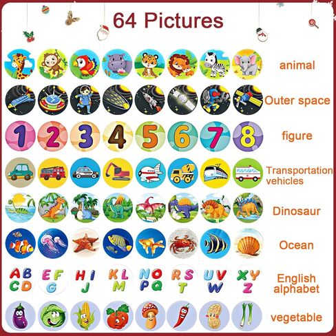 Toddler Toy Flashlight Projector - Kids Christmas-Toys Flashlight Learning for Boys Girls Age 3 4 5, 64 Fruits Car Animals Dinosaurs Numbers 26 Letter Patterns, Nightlight Toy for Cognition Bedtime in Kuwait