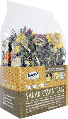 Pasture Plus+ Salad Essentials - Healthy Natural High-Fiber Dried Flower & Herb Treat - Squirrels, Guinea Pigs, Rabbits, Chinchillas, Prairie Dogs, Degus, Hamsters, Gerbils & Other Small Pets in Saudi Arabia