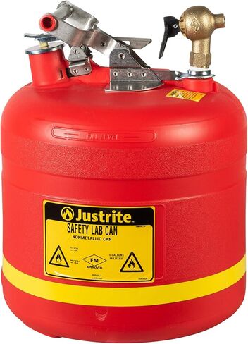 Justrite 14540 Polyethylene Nonmetallic Safety Can with Brass Top Faucet, 5 Gallon Capacity, Red in Saudi Arabia