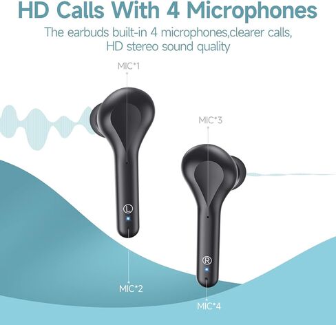 Wireless Earbuds Noise Cancelling 4 Mic Clear Call Bluetooth Headphones Wireless Charging Case LED Display Lightweight Stereo Earphones in Ear Buds 64H Playtime for iPhone Android Cell Phones Sport TV in Kuwait