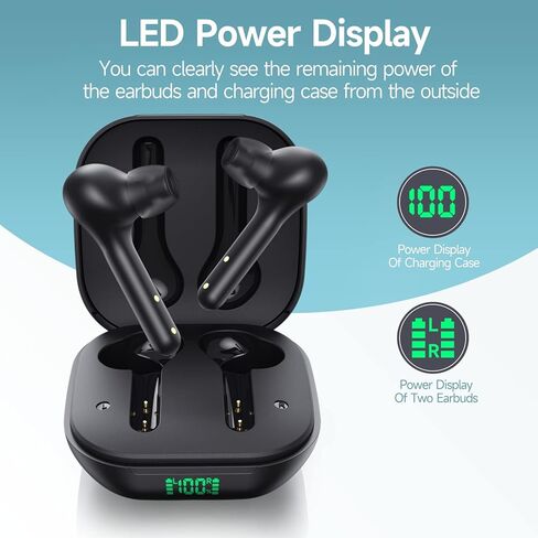 Wireless Earbuds Noise Cancelling 4 Mic Clear Call Bluetooth Headphones Wireless Charging Case LED Display Lightweight Stereo Earphones in Ear Buds 64H Playtime for iPhone Android Cell Phones Sport TV in Kuwait