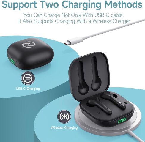 Wireless Earbuds Noise Cancelling 4 Mic Clear Call Bluetooth Headphones Wireless Charging Case LED Display Lightweight Stereo Earphones in Ear Buds 64H Playtime for iPhone Android Cell Phones Sport TV in Kuwait