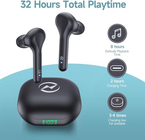 Wireless Earbuds Noise Cancelling 4 Mic Clear Call Bluetooth Headphones Wireless Charging Case LED Display Lightweight Stereo Earphones in Ear Buds 64H Playtime for iPhone Android Cell Phones Sport TV in Kuwait