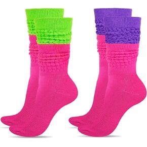 2 أزواج جوارب ترهل نيون للنساء 80s 90s جوارب نسائية طويلة للغاية لتدفئة الساق عالية الركبة ملابس حفلات نيون in Kuwait