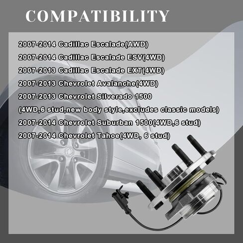 4WD Front Wheel Bearing Hubs Assembly Fit 2007-2014 Chevy Cadillac GMC Silverado Suburban 1500 Tahoe Avalanche Sierra 1500 Yukon XL Escalade ESV EXT, 6 Lugs w/ABS, Pair Hubs, Replaces 515096 in Saudi Arabia
