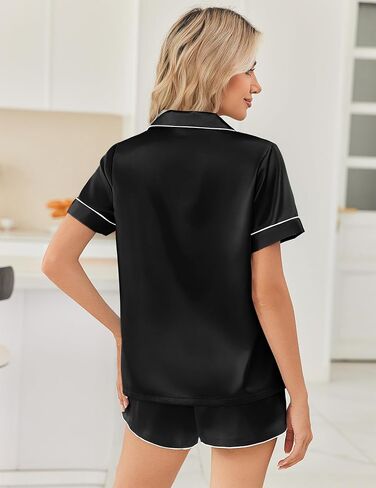 Ekouaer Womens Satin Silk Pajamas for Women Set Button Down Short Sleeve Top and Split Shorts Pjs Sets Soft Sleepwear S-XXL in Saudi Arabia