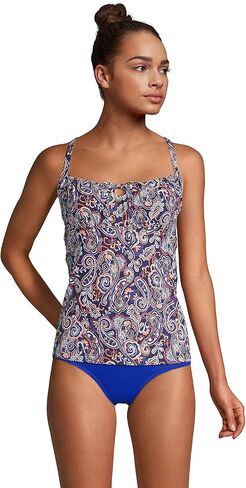 Lands' End Women Chlorine Resistant Tie Front Underwire Tankini Top Deep Sea Navy Retro Paisley Regular 16 in Saudi Arabia
