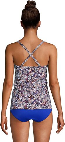 Lands' End Women Chlorine Resistant Tie Front Underwire Tankini Top Deep Sea Navy Retro Paisley Regular 16 in Saudi Arabia