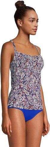 Lands' End Women Chlorine Resistant Tie Front Underwire Tankini Top Deep Sea Navy Retro Paisley Regular 16 in Saudi Arabia