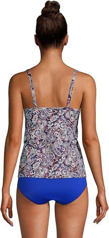 Lands' End Women Chlorine Resistant Tie Front Underwire Tankini Top Deep Sea Navy Retro Paisley Regular 16 in Saudi Arabia