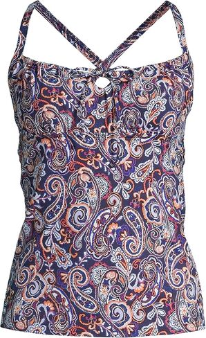 Lands' End Women Chlorine Resistant Tie Front Underwire Tankini Top Deep Sea Navy Retro Paisley Regular 16 in Saudi Arabia