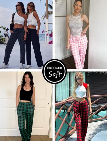 Ekouaer Womens Pajama Pants Plaid Lounge Pants Soft Drawstring Pj Bottoms with Pockets in Saudi Arabia