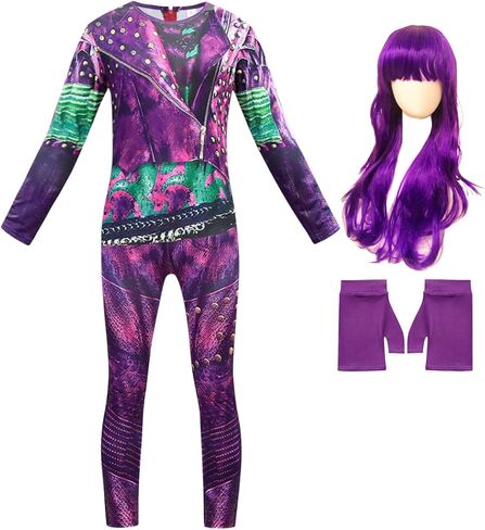 MetCuento Gilrs Halloween Costume Kids Halloween Cosplay Costumes Party Dress up Jumpsuits Bodysuit with Wig and Gloves in Saudi Arabia