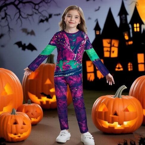 MetCuento Gilrs Halloween Costume Kids Halloween Cosplay Costumes Party Dress up Jumpsuits Bodysuit with Wig and Gloves in Saudi Arabia