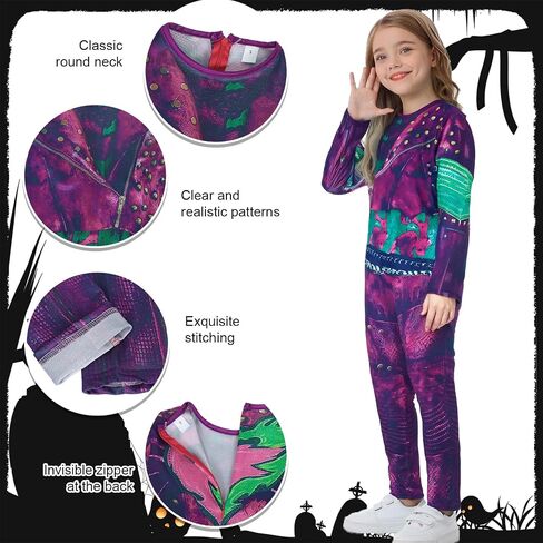 MetCuento Gilrs Halloween Costume Kids Halloween Cosplay Costumes Party Dress up Jumpsuits Bodysuit with Wig and Gloves in Saudi Arabia