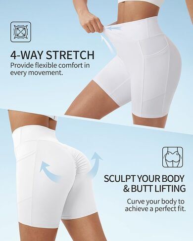 Women's Biker Shorts Crossover High Waisted Athletic Shorts Workout Running Yoga Gym Shorts with Two Side Pockets in Saudi Arabia