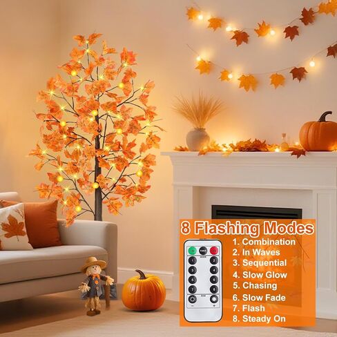[ Remote Control & Timer ] TURNMEON 5 Ft Lighted Prelit Maple Tree Fall Decorations for Home, 72 Warm White LEDs 6 Patented Pumpkin Lights 8 Modes Thanksgiving Fall Halloween Decor Indoor Outdoor in Saudi Arabia