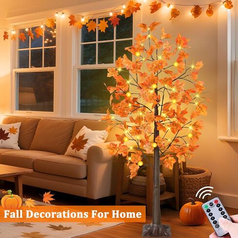 [ Remote Control & Timer ] TURNMEON 5 Ft Lighted Prelit Maple Tree Fall Decorations for Home, 72 Warm White LEDs 6 Patented Pumpkin Lights 8 Modes Thanksgiving Fall Halloween Decor Indoor Outdoor in Saudi Arabia