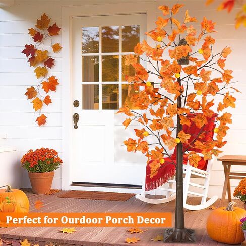 [ Remote Control & Timer ] TURNMEON 5 Ft Lighted Prelit Maple Tree Fall Decorations for Home, 72 Warm White LEDs 6 Patented Pumpkin Lights 8 Modes Thanksgiving Fall Halloween Decor Indoor Outdoor in Saudi Arabia