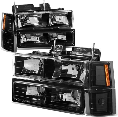 Auto Dynasty Headlights Assembly Compatible with Chevy C10 Silverado Tahoe Suburban C/K 1500 2500 3500 Blazer 1994 1995 1996 1997 1998, Bumper Corner Lamps, Driver and Passenger Side, Black Housing in Saudi Arabia