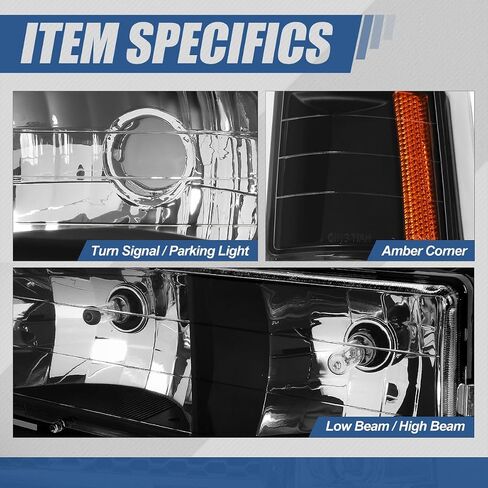 Auto Dynasty Headlights Assembly Compatible with Chevy C10 Silverado Tahoe Suburban C/K 1500 2500 3500 Blazer 1994 1995 1996 1997 1998, Bumper Corner Lamps, Driver and Passenger Side, Black Housing in Saudi Arabia