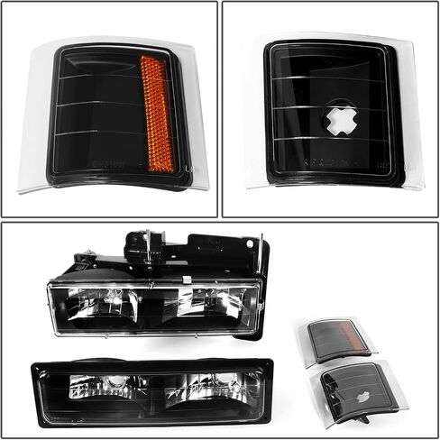 Auto Dynasty Headlights Assembly Compatible with Chevy C10 Silverado Tahoe Suburban C/K 1500 2500 3500 Blazer 1994 1995 1996 1997 1998, Bumper Corner Lamps, Driver and Passenger Side, Black Housing in Saudi Arabia