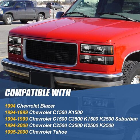 Auto Dynasty Headlights Assembly Compatible with Chevy C10 Silverado Tahoe Suburban C/K 1500 2500 3500 Blazer 1994 1995 1996 1997 1998, Bumper Corner Lamps, Driver and Passenger Side, Black Housing in Saudi Arabia
