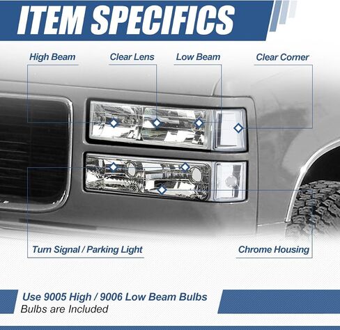 مجموعة المصابيح الأمامية من Auto Dynasty متوافقة مع Chevy C10 Silverado Tahoe Suburban C/K 1500 2500 3500 Blazer 1994 1995 1996 1997 1998، مصابيح زاوية المصد، جانب السائق والراكب، غطاء أسود in Saudi Arabia