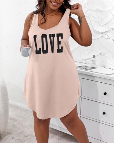 Womens Plus Size Tank Dress Letter Print U Neck Sleeveless Loose Tunic Mini Dress Casual Vacation Sundress Cover Up in Saudi Arabia