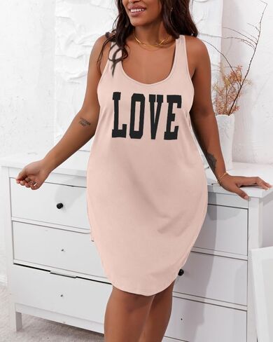Womens Plus Size Tank Dress Letter Print U Neck Sleeveless Loose Tunic Mini Dress Casual Vacation Sundress Cover Up in Saudi Arabia
