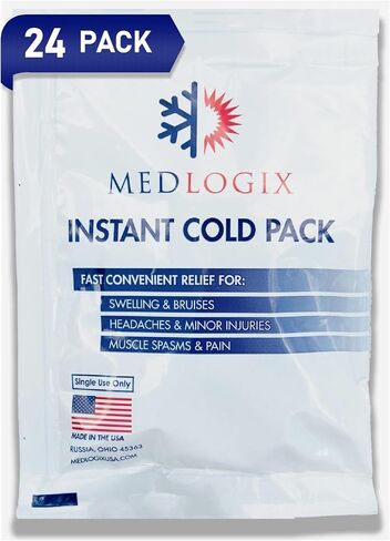 Large Instant Cold Packs | Made in USA | Non-Toxic | 24 Pack 6"x9" | Disposable Ice Cold Compress for First Aid, Pain Relief, Swelling, Hot Flashes, Toothaches, Migraines, Insect Bites in Saudi Arabia